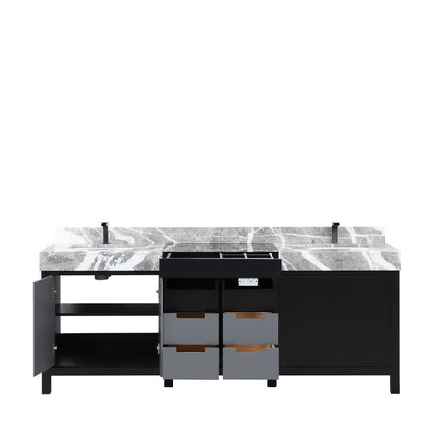 Image of Zilara 84" Black and Grey Double Vanity, Marble Top, and Balzani Gun Metal Faucet Set | LZ342284DLISFBG