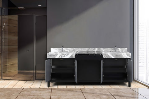 Image of Zilara 84" Black and Grey Double Vanity, Castle Grey Marble Top, and Monte Chrome Faucet Set | LZ342284DLISFMC