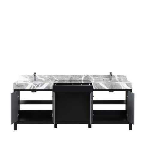 Image of Zilara 84" Black and Grey Double Vanity, Castle Grey Marble Top, and Monte Chrome Faucet Set | LZ342284DLISFMC