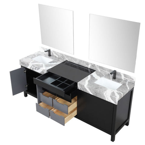 Image of Zilara 84" Black and Grey Vanity Set, Marble Top, Balzani Gun Metal Faucet Set | LZ342284DLISM34FBG