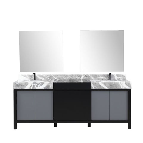 Image of Zilara 84" Black and Grey Vanity Set, Marble Top, Balzani Gun Metal Faucet Set | LZ342284DLISM34FBG