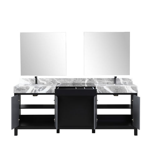 Image of Zilara 84" Black and Grey Vanity Set, Marble Top, Balzani Gun Metal Faucet Set | LZ342284DLISM34FBG
