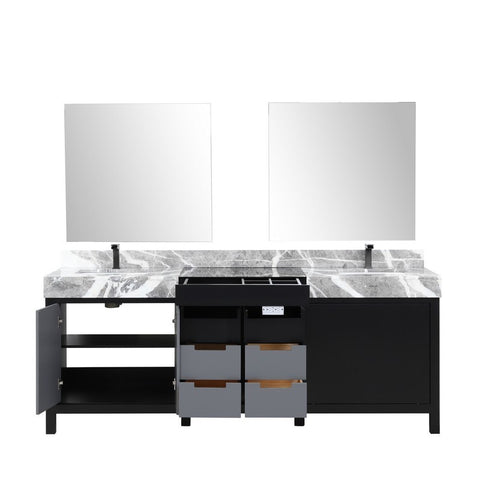 Image of Zilara 84" Black and Grey Vanity Set, Marble Top, Balzani Gun Metal Faucet Set | LZ342284DLISM34FBG