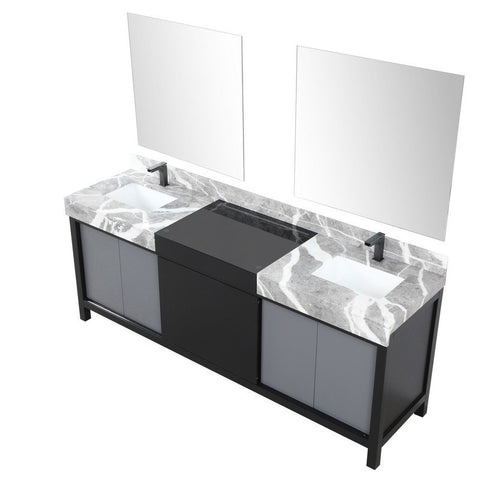 Image of Zilara 84" Black and Grey Vanity Set, Marble Top, Balzani Gun Metal Faucet Set | LZ342284DLISM34FBG