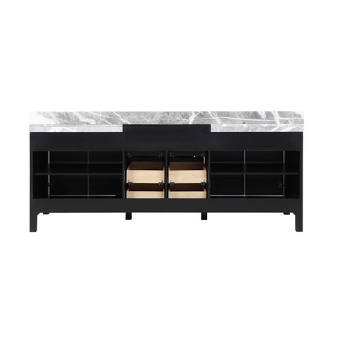 Image of Zilara 84" Black and Grey Double Vanity Set, Marble Top, Cascata Nera Matte Black Faucet Set | LZ342284DLISM34FCM