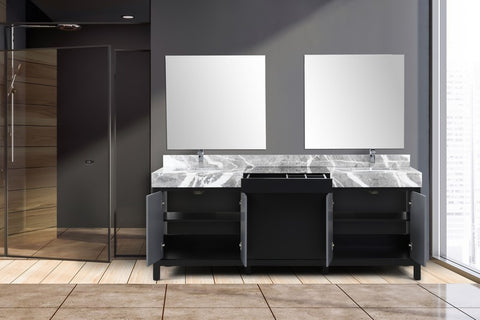 Image of Zilara 84" Black and Grey Double Vanity Set, Marble Top, Monte Chrome Faucet Set | LZ342284DLISM34FMC