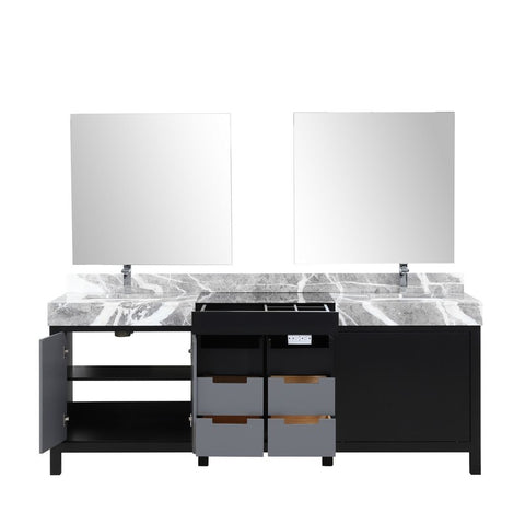 Image of Zilara 84" Black and Grey Double Vanity Set, Marble Top, Monte Chrome Faucet Set | LZ342284DLISM34FMC