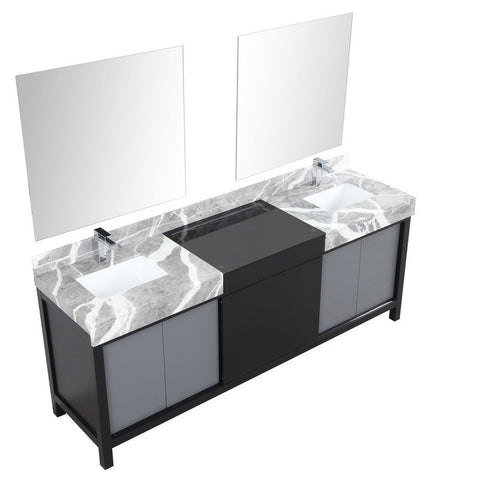 Image of Zilara 84" Black and Grey Double Vanity Set, Marble Top, Monte Chrome Faucet Set | LZ342284DLISM34FMC
