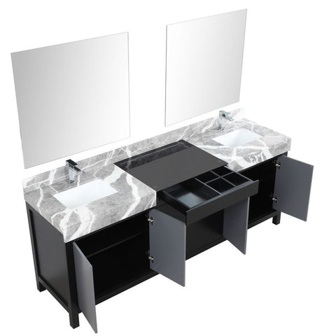 Image of Zilara 84" Black and Grey Double Vanity Set, Marble Top, Monte Chrome Faucet Set | LZ342284DLISM34FMC