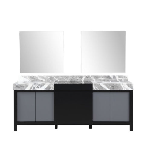 Image of Zilara 84" Black and Grey Double Vanity, Castle Grey Marble Top, and 34" Frameless Mirror | LZ342284DLISM34