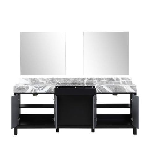 Image of Zilara 84" Black and Grey Double Vanity, Castle Grey Marble Top, and 34" Frameless Mirror | LZ342284DLISM34