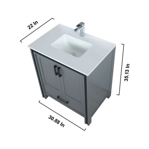 Image of Ziva 30" Dark Grey Single Vanity Set, Cultured Marble Top | LZV352230SBJSM28F