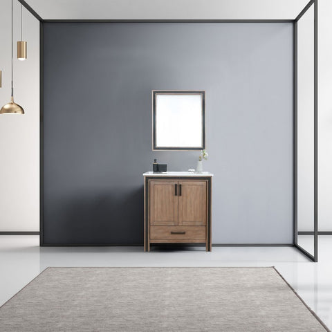 Image of Ziva 30" Rustic Barnwood Single Vanity, Cultured Marble Top, White Square Sink and 28" Mirror | LZV352230SNJSM28