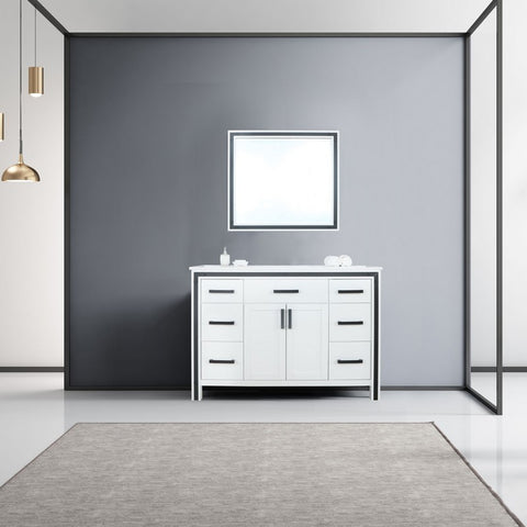 Image of Ziva 48" White Single Vanity, Cultured Marble Top, White Square Sink and 34" Mirror | LZV352248SAJSM34