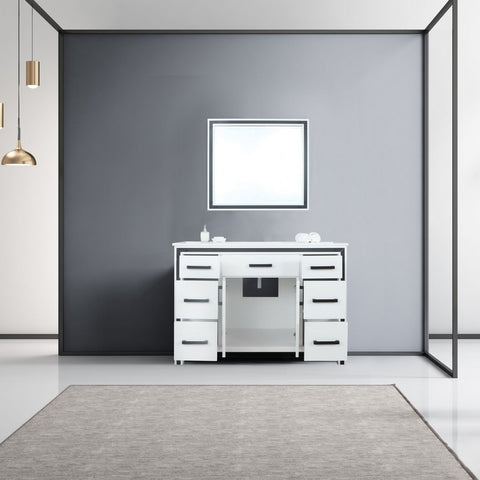 Image of Ziva 48" White Single Vanity, Cultured Marble Top, White Square Sink and 34" Mirror | LZV352248SAJSM34