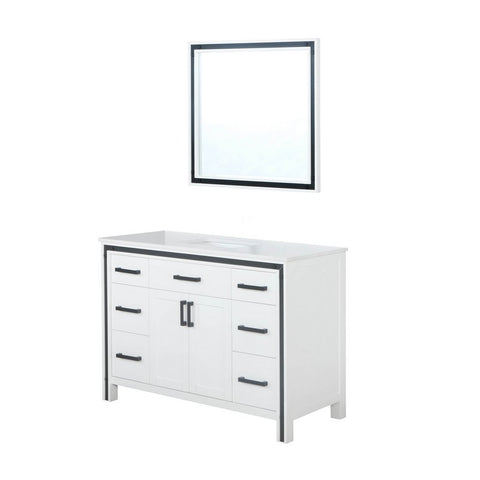Image of Ziva 48" White Single Vanity, Cultured Marble Top, White Square Sink and 34" Mirror | LZV352248SAJSM34