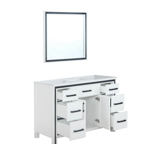 Image of Ziva 48" White Single Vanity, Cultured Marble Top, White Square Sink and 34" Mirror | LZV352248SAJSM34