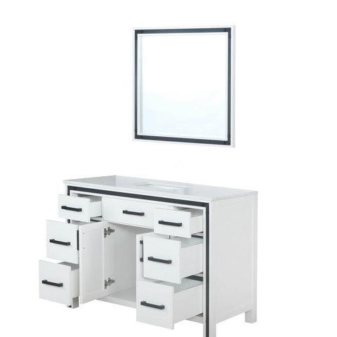 Image of Ziva 48" White Single Vanity, Cultured Marble Top, White Square Sink and 34" Mirror | LZV352248SAJSM34