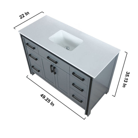 Image of Ziva 48" Dark Grey Single Vanity, Cultured Marble Top, White Square Sink and no Mirror | LZV352248SBJS000