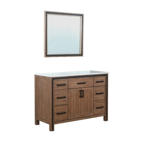 Image of Ziva 48" Rustic Barnwood Single Vanity, Cultured Marble Top, White Square Sink and 34" Mirror | LZV352248SNJSM34