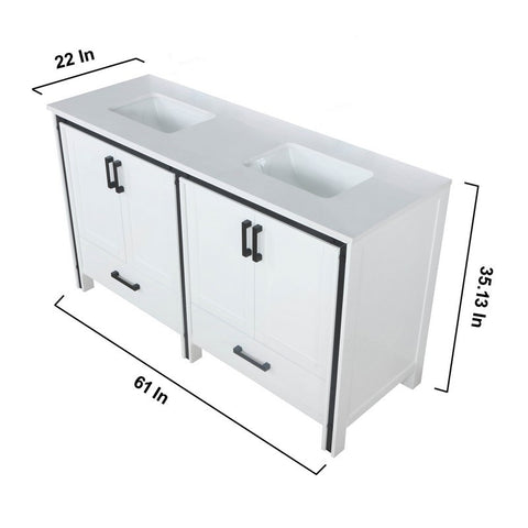 Image of Ziva 60" White Double Vanity, Cultured Marble Top, White Square Sink and 22" Mirrors | LZV352260SAJSM22