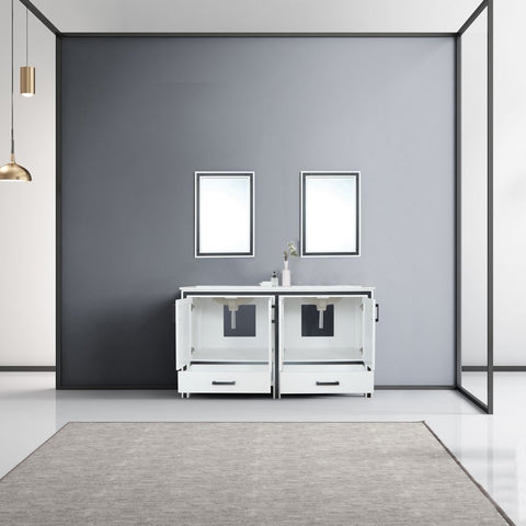 Image of Ziva 60" White Double Vanity, Cultured Marble Top, White Square Sink and 22" Mirrors | LZV352260SAJSM22