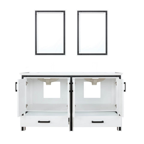 Image of Ziva 60" White Double Vanity, Cultured Marble Top, White Square Sink and 22" Mirrors | LZV352260SAJSM22