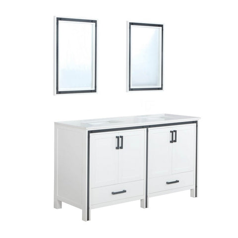 Image of Ziva 60" White Double Vanity, Cultured Marble Top, White Square Sink and 22" Mirrors | LZV352260SAJSM22