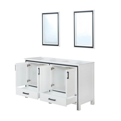 Image of Ziva 60" White Double Vanity, Cultured Marble Top, White Square Sink and 22" Mirrors | LZV352260SAJSM22