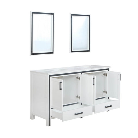 Image of Ziva 60" White Double Vanity, Cultured Marble Top, White Square Sink and 22" Mirrors | LZV352260SAJSM22
