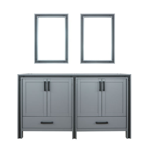 Image of Ziva 60 Inch Dark Grey Double Vanity, no Top and 22 Inch Mirrors | LZV352260SB00M22