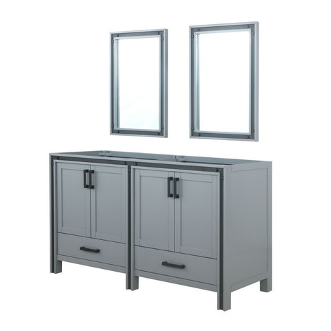 Image of Ziva 60 Inch Dark Grey Double Vanity, no Top and 22 Inch Mirrors | LZV352260SB00M22