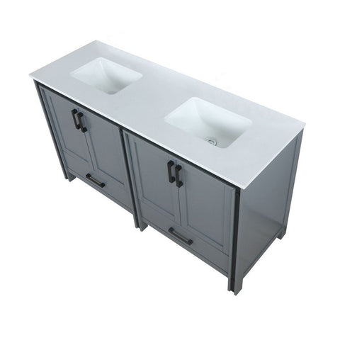 Image of Ziva 60" Dark Grey Double Vanity, Cultured Marble Top, White Square Sink and no Mirror | LZV352260SBJS000