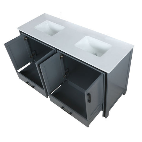 Image of Ziva 60" Dark Grey Double Vanity, Cultured Marble Top, White Square Sink and no Mirror | LZV352260SBJS000
