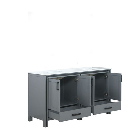 Image of Ziva 60" Dark Grey Double Vanity, Cultured Marble Top, White Square Sink and no Mirror | LZV352260SBJS000