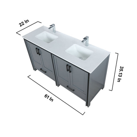Image of Ziva 60" Dark Grey Double Vanity Set, Cultured Marble Top | LZV352260SBJSM22F