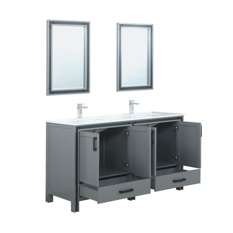 Image of Ziva 60" Dark Grey Double Vanity Set, Cultured Marble Top | LZV352260SBJSM22F