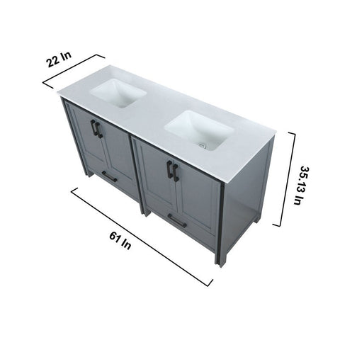 Image of Ziva 60" Dark Grey Double Vanity, Cultured Marble Top, White Square Sink and 22" Mirrors | LZV352260SBJSM22
