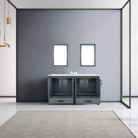 Image of Ziva 60" Dark Grey Double Vanity, Cultured Marble Top, White Square Sink and 22" Mirrors | LZV352260SBJSM22