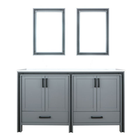 Image of Ziva 60" Dark Grey Double Vanity, Cultured Marble Top, White Square Sink and 22" Mirrors | LZV352260SBJSM22