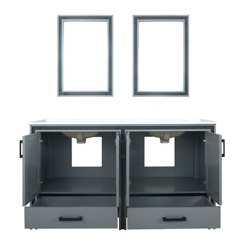 Image of Ziva 60" Dark Grey Double Vanity, Cultured Marble Top, White Square Sink and 22" Mirrors | LZV352260SBJSM22