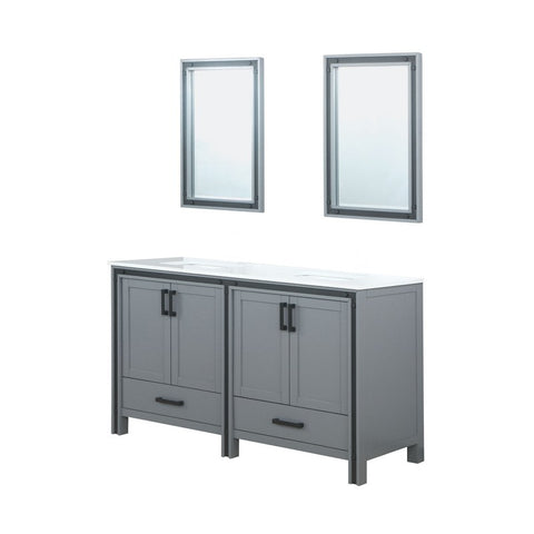 Image of Ziva 60" Dark Grey Double Vanity, Cultured Marble Top, White Square Sink and 22" Mirrors | LZV352260SBJSM22