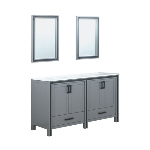Image of Ziva 60" Dark Grey Double Vanity, Cultured Marble Top, White Square Sink and 22" Mirrors | LZV352260SBJSM22