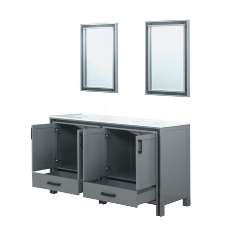 Image of Ziva 60" Dark Grey Double Vanity, Cultured Marble Top, White Square Sink and 22" Mirrors | LZV352260SBJSM22
