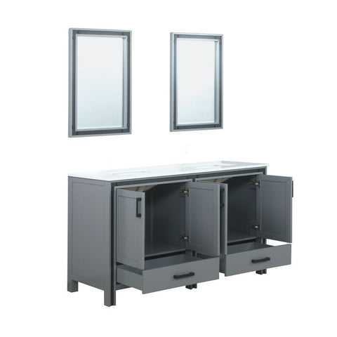 Image of Ziva 60" Dark Grey Double Vanity, Cultured Marble Top, White Square Sink and 22" Mirrors | LZV352260SBJSM22