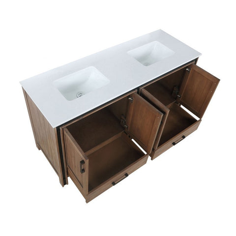 Image of Ziva 60" Rustic Barnwood Wood Double Vanity, Cultured Marble Top, White Square Sink and no Mirror | LZV352260SNJS000