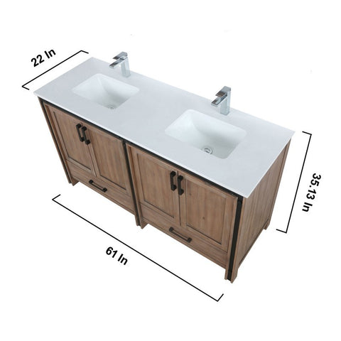 Image of Ziva 60" Rustic Barnwood Double Vanity Set, Cultured Marble Top | LZV352260SNJSM22F