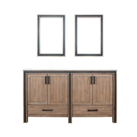 Image of Ziva 60" Rustic Barnwood Double Vanity, Cultured Marble Top, White Square Sink and 22" Mirrors | LZV352260SNJSM22