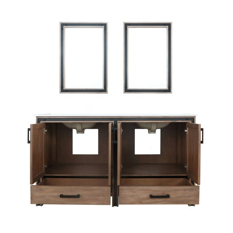 Image of Ziva 60" Rustic Barnwood Double Vanity, Cultured Marble Top, White Square Sink and 22" Mirrors | LZV352260SNJSM22