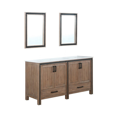 Image of Ziva 60" Rustic Barnwood Double Vanity, Cultured Marble Top, White Square Sink and 22" Mirrors | LZV352260SNJSM22